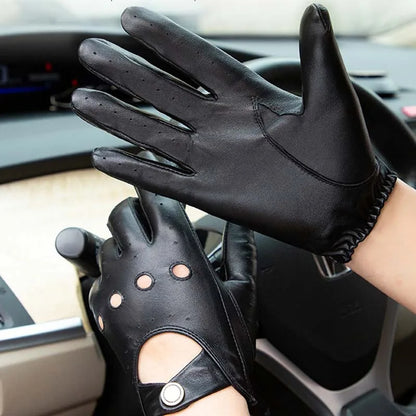 Stylish men Genuine Black Leather Thin Gloves Female Full Finger Pure Driving