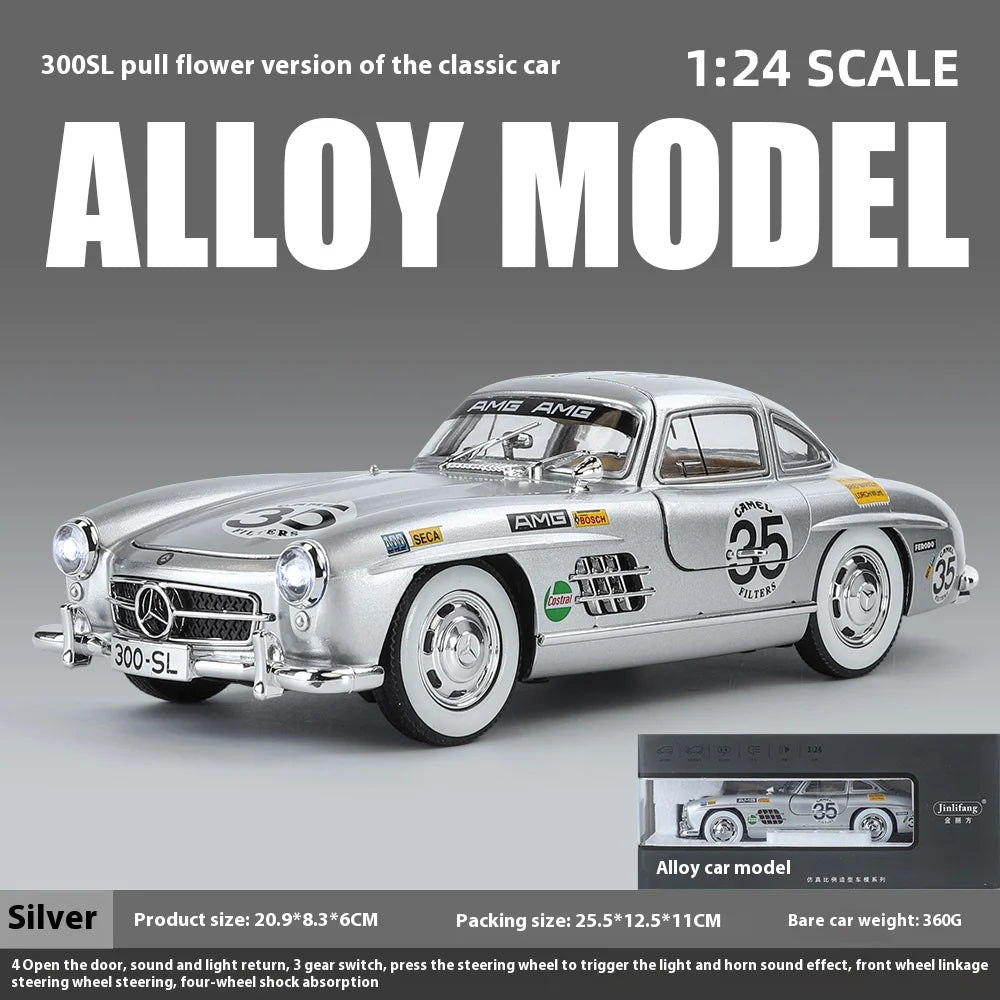 1:24 Mercedes-Benz 300SL Electroplated Version Alloy Diecast Classic Car Model Display Collection