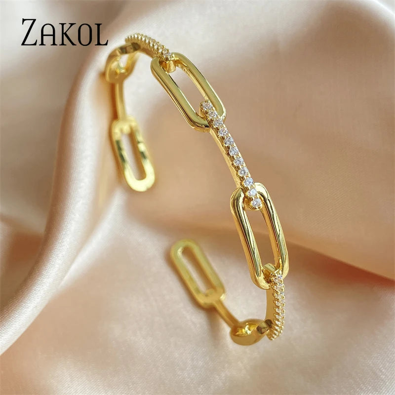 INS Trendy Gold Color Chain Shape Cuff Bangles