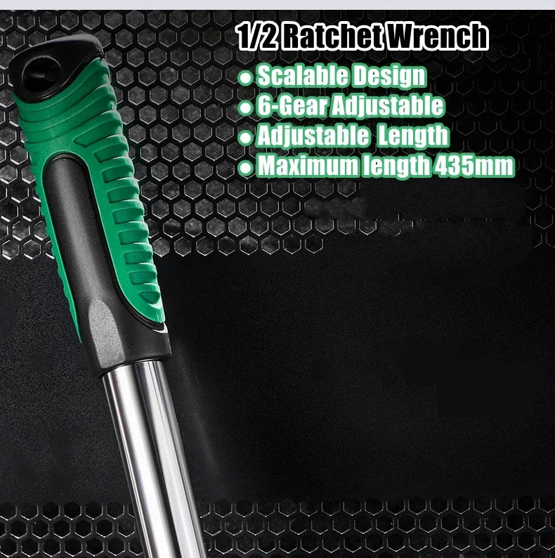 Telescopic Socket Ratchet Wrench for Automotive Repair Adjustable Head Ratchet Set 72 Tooth Quick Release Wrench Manual Tool