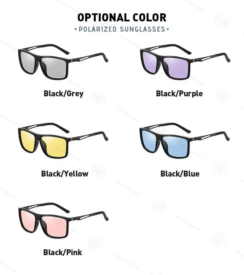 Square Retro Photochromic Polarized UV400 Purple Lens Sunglasses for Men Women