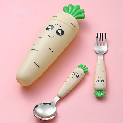 4/3/1PCS Baby Feeding Utensils Cartoon Fork Spoon Child Cutlery Set Kid Tableware Kitchen Gadgets Cake Vegetable Fork Teaspoon