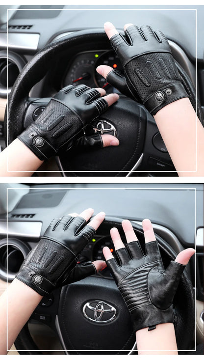 Sheepskin Half Finger Gloves For Fitness Driving High Quality Genuine Leather Gloves Fingerless Brown Driver Sports