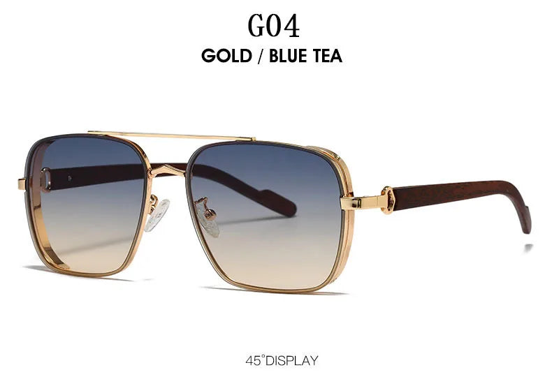 Vintage Square Wooden Frame Sunglasses With UV400 Protection