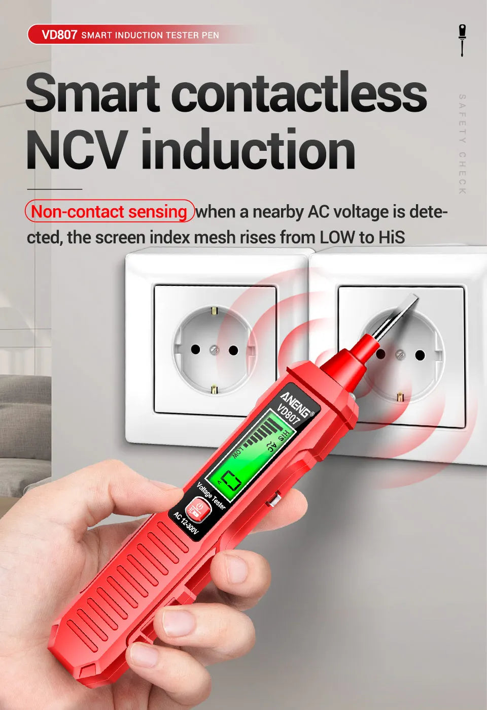 One-word Induction Portable 50/60Hz Smart Electric Pen Tester NCV Sensor AC 12-300V Non-contact Wire Detector Tools