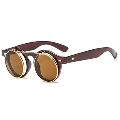 Steampunk Round Stylish Frame Flip Cover Men's Sunglasses