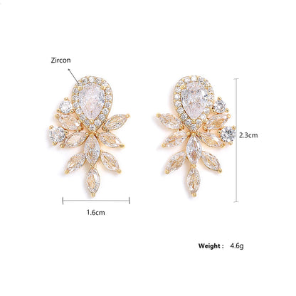 Water Drop Marquise Zirconia Earrings for Women Shinny Crystal Leaf Earring