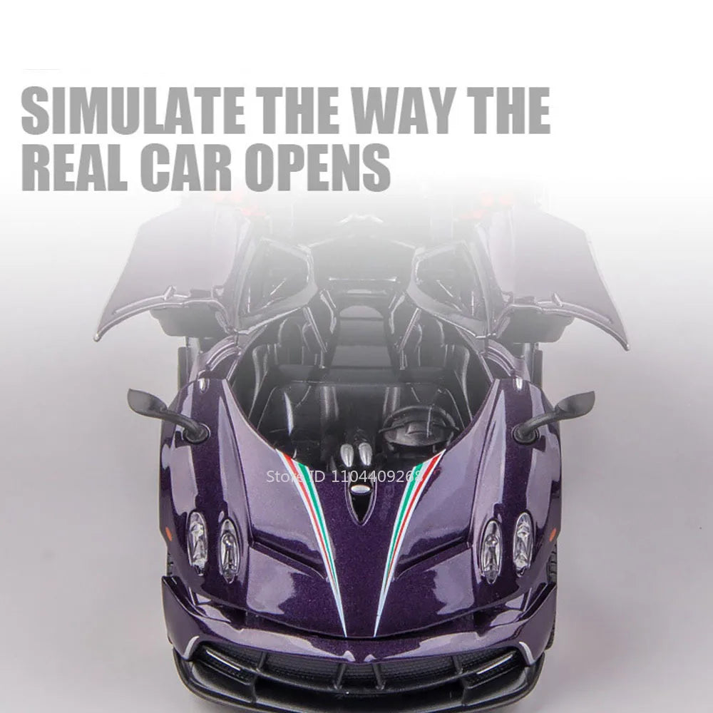 1:32 Scale Pagani Dinastia Huayra BC Car Model Toy Sound Light Gull Wing Door Alloy Diecast Supercar Models Boys Gifts