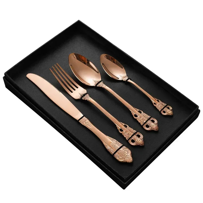 Luxury Spoon and Fork Set Stainless Steel Gold Cutlery Set Food Grade Upscale Royal Tableware European Steak Knife Kitchen Items