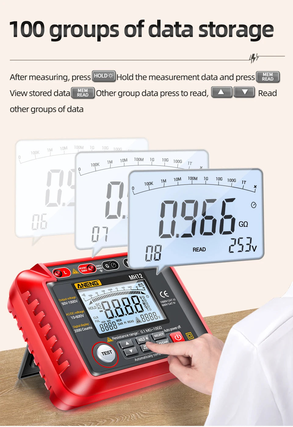 Digital Megohmmeter Meters Insulation Earth Resistance Meter Tester Cable High Voltage Voltmeter Resistor Meter Tool