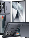 for Samsung Galaxy S24 S23 Ultra Case Bulit-in Screen Protector & Slide Camera Cover Phone Case with Kickstand Belt-Clip