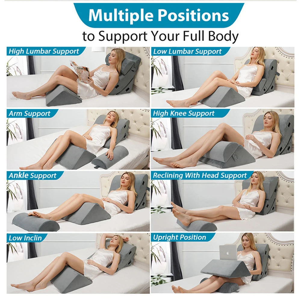 4 Piece Orthopedic Bed Wedge Pillow Set with Adjustable Wedge Sleep Pillow for Back, Neck and Leg Pain Relief Comfort