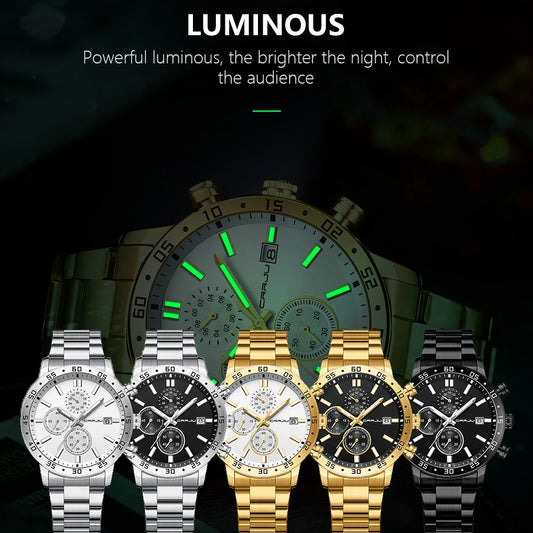 Fashion Mens Business Stainless Steel Band Quartz Watches with Calendar Chronograph Luminous Analog Wristwatch Man