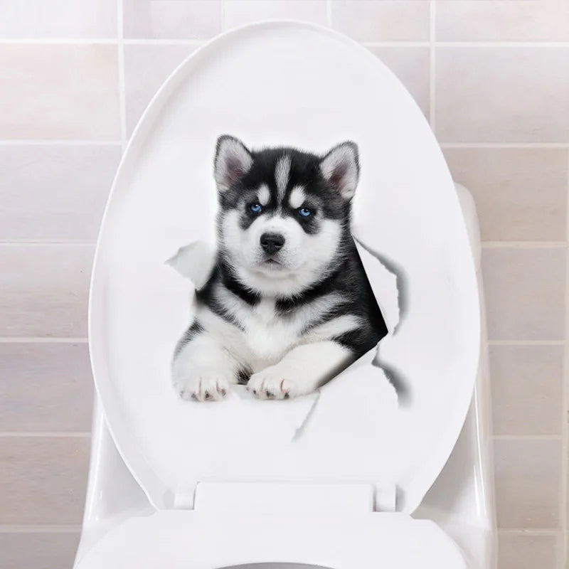 3D Cute Cartoon Funny Animal Bathroom Toilet Stickers Decals Mural WC Accessories Home Bathroom Stickers Decor