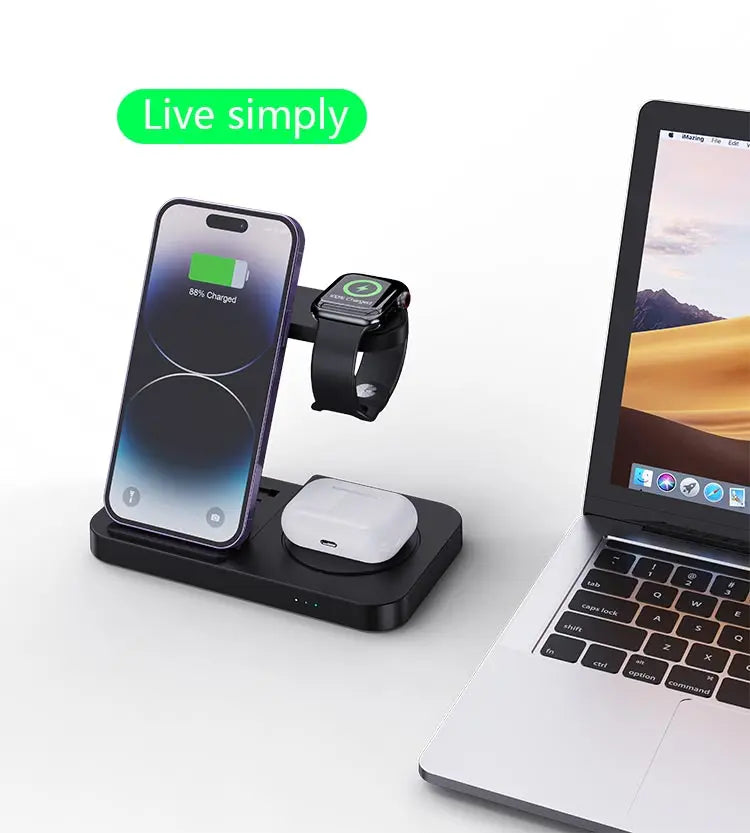 4 in 1 Foldable Wireless Charging Station For iPhone 16 15 14 13 12 Apple Watch 7/6 For Samsung Galaxy Watch Chargers 4/3