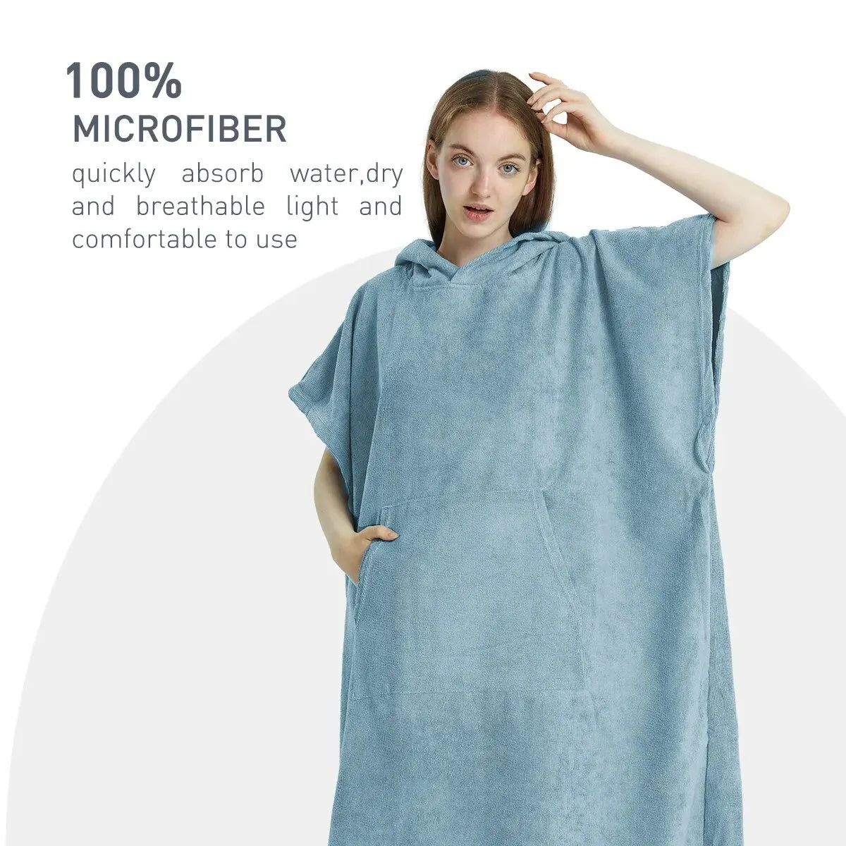 Quick Dry Microfiber Surf Poncho Towel with Hood and Pocket