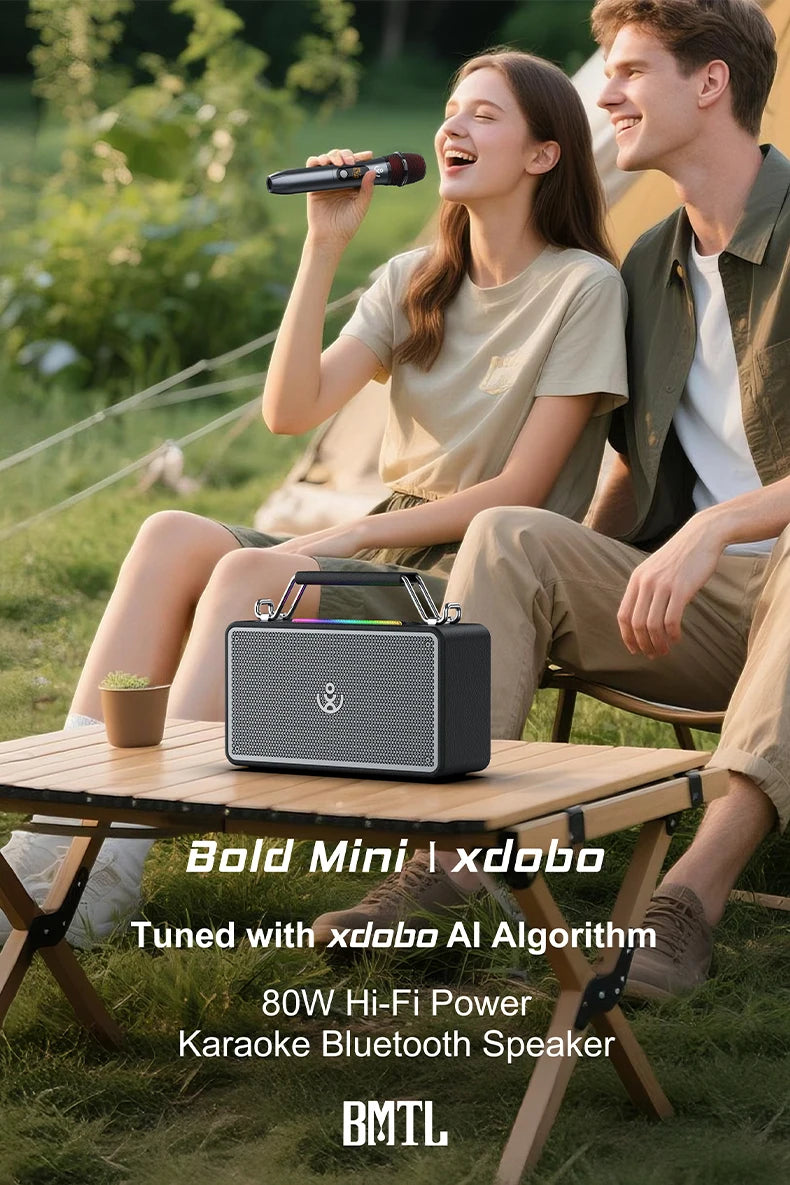 Bold Mini Portable Outdoor 80W High-Power Karaoke Speaker with 1 Microphone and Heavy Bass for Parties and Camping