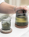 500ML Stripe Heat Resistant Glass Tea Water Separation Tea Cup With Wood Handle Filter Brewing Puer Cups Kung Fu Tea Mug Set