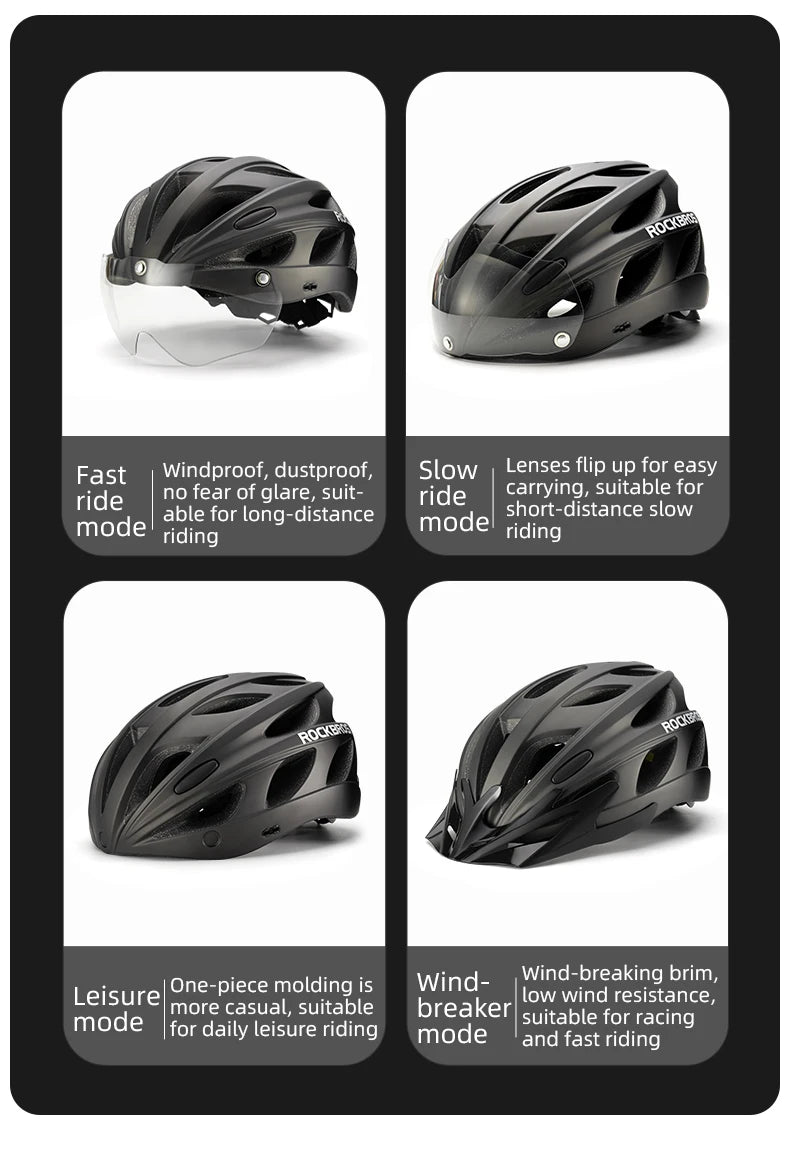 Bike Helmet with Photochromic Len Visor Wind-breaking Brim Bike Helmet Adult MTB Road Riding Cycling Helmet