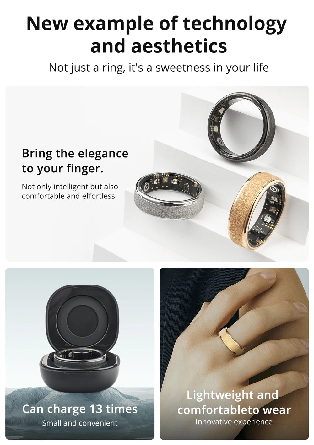 R10 Smart Ring with Charging Case for Men Women, Health and Sleep Monitor, 5ATM Waterproof, Multi-sport Mode