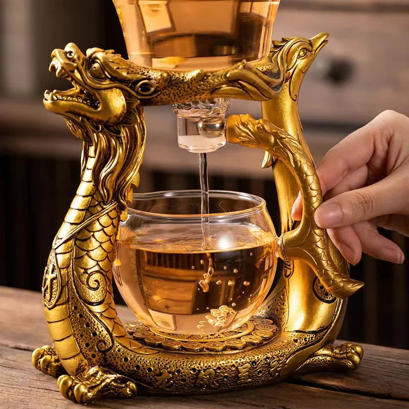 Dragon Glass Teapot  Diversion Rotating Cover Bowl Water Tea Cup Purer Oolong Drinkware Tea