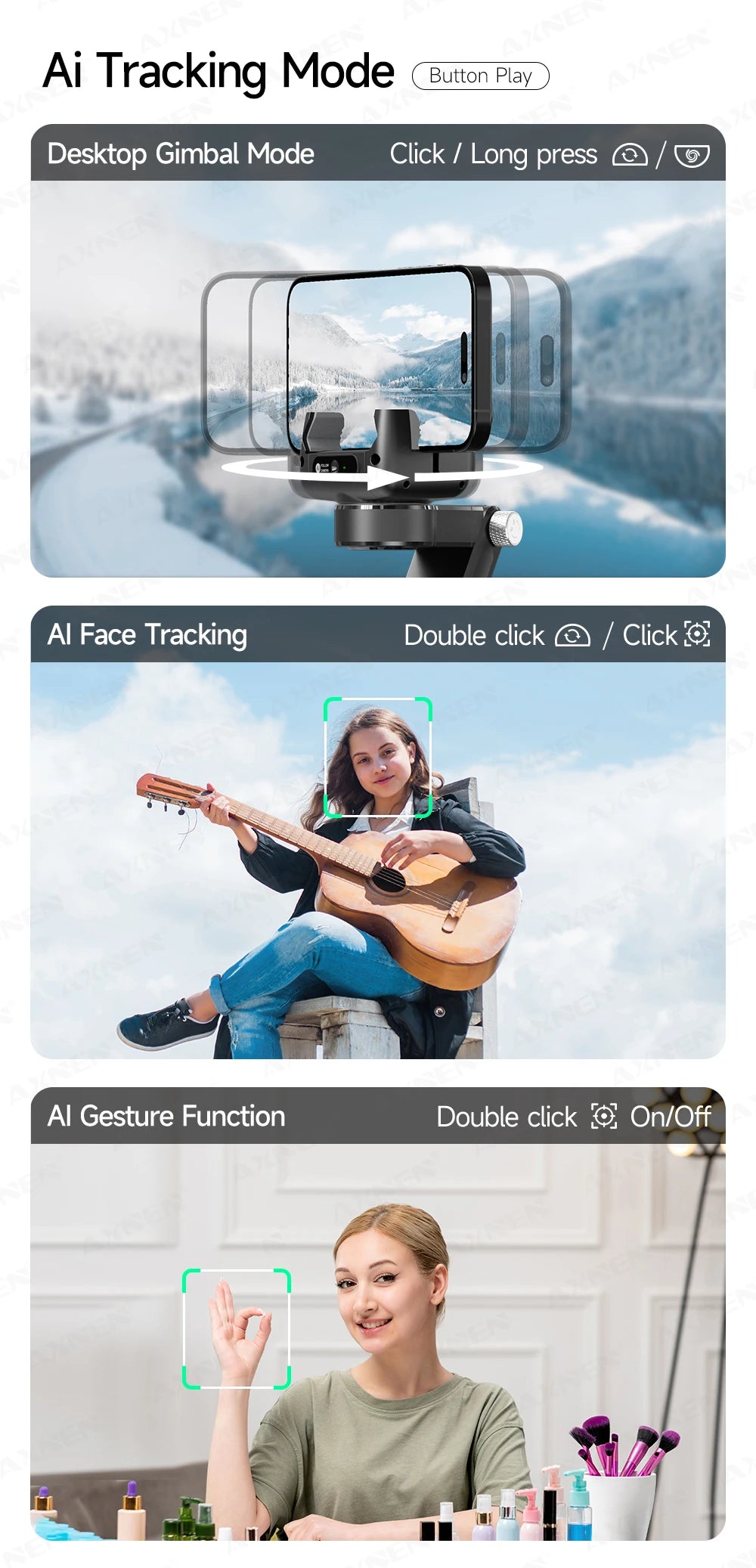 Q19 AI Desktop Gimbal Stabilizer 360 Rotation Auto Face Tracking Mobile Phone Handheld Anti-shake Selfie with Fill Light