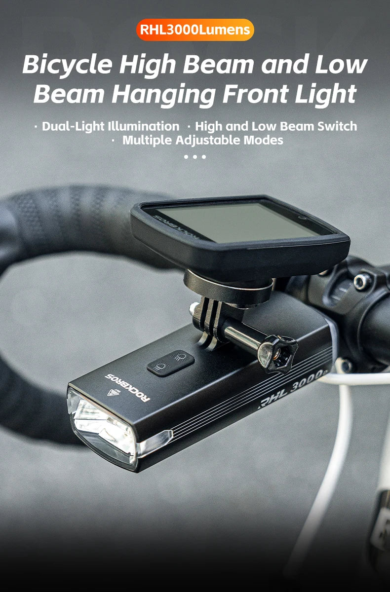 3000LM Bike Light 10000mAH Flashlight High-Low Beam Bicycle Front Light Powerbank Waterproof MTB Road Cycling Headlight