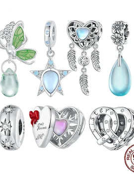 925 Sterling Silver Dream Catcher Bead Tree of Life Charms Crystal Heart Pedants