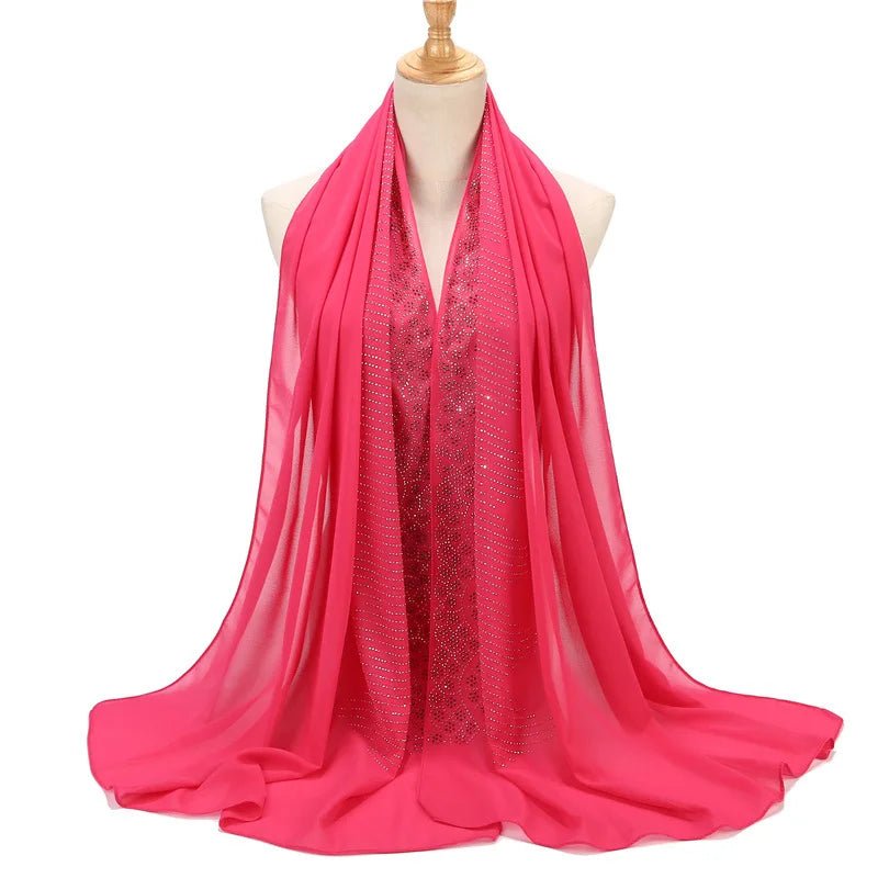 Tassel Diamond Muslim Hijabs Luxury Sequin Chiffon Scarf For Women Dress Abaya Hijab Veil Scarf Long Shawls Turban