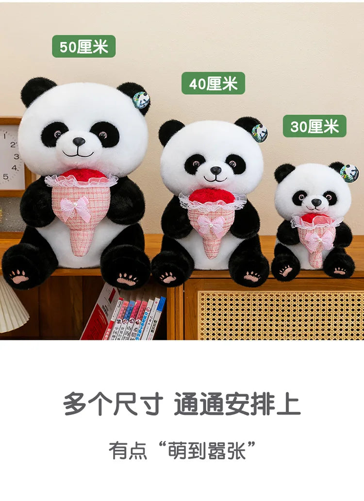 Kawaii Stuffed Doll Cute Panda Plush Toy with Flower Bouquet for Anime Lovers Kids Birthday Gift Stuffed Animal Gift for