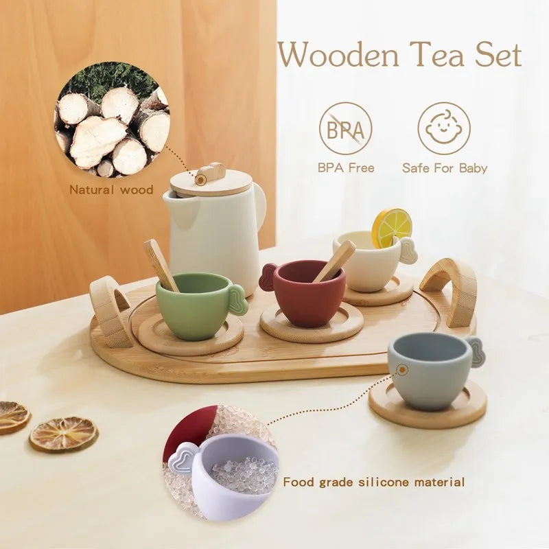 Baby Wooden Montessori Toys Playing House Afternoon Tea Set Model Puzzle Toys For Baby Birthday Toy Numbers Blocks Learning Toy