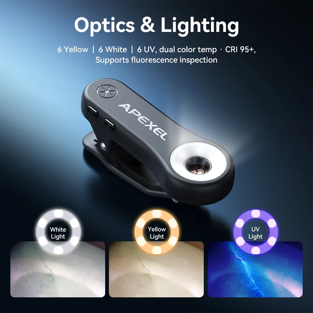 200X Smartphone Microscope Lens with LED Light Universal Clip
