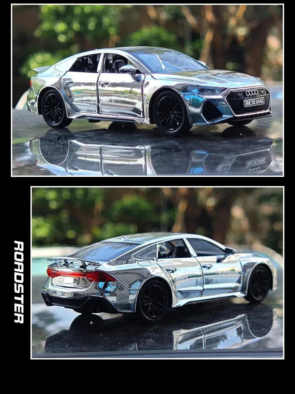 1:32 Scale RS7 RS6 Sports Car Toy Model Light Sound Pull Back Diecast Metal Miniature Vehicles Models Desktop Ornaments
