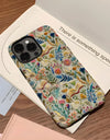 Romantic Wildflower Boho Embroidery Phone Case for iPhone 16 15 Pro Max Plus – 2 in 1 Hard Protection
