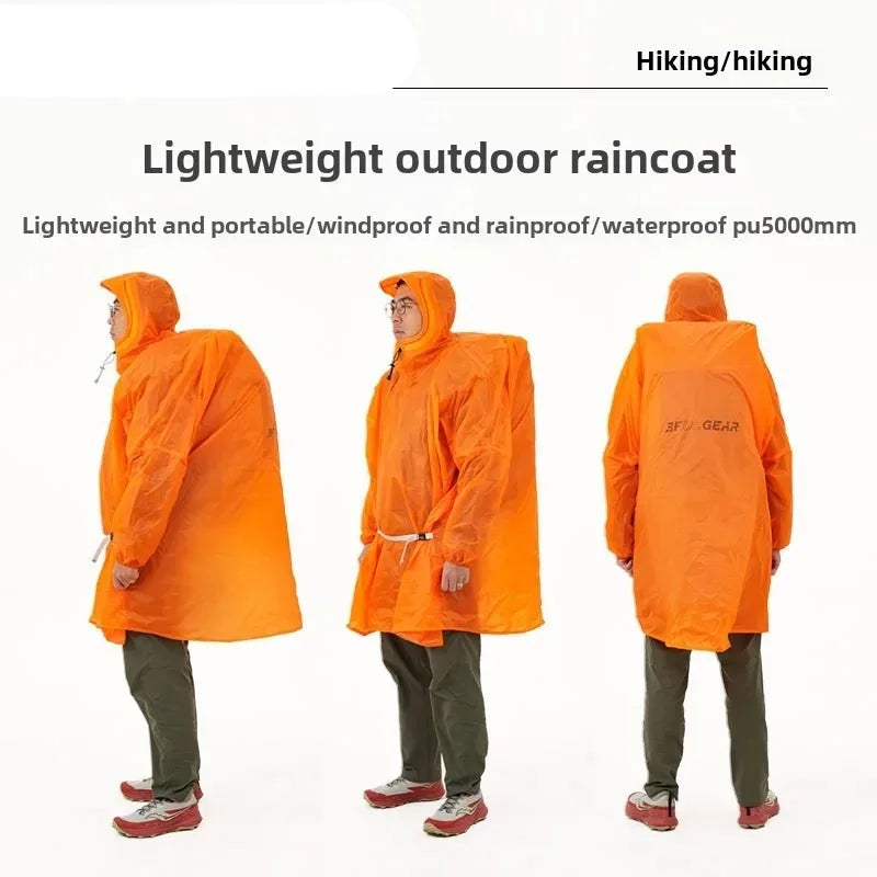 Ultralight Waterproof Nylon Rain Poncho for Hiking Cycling and Camping