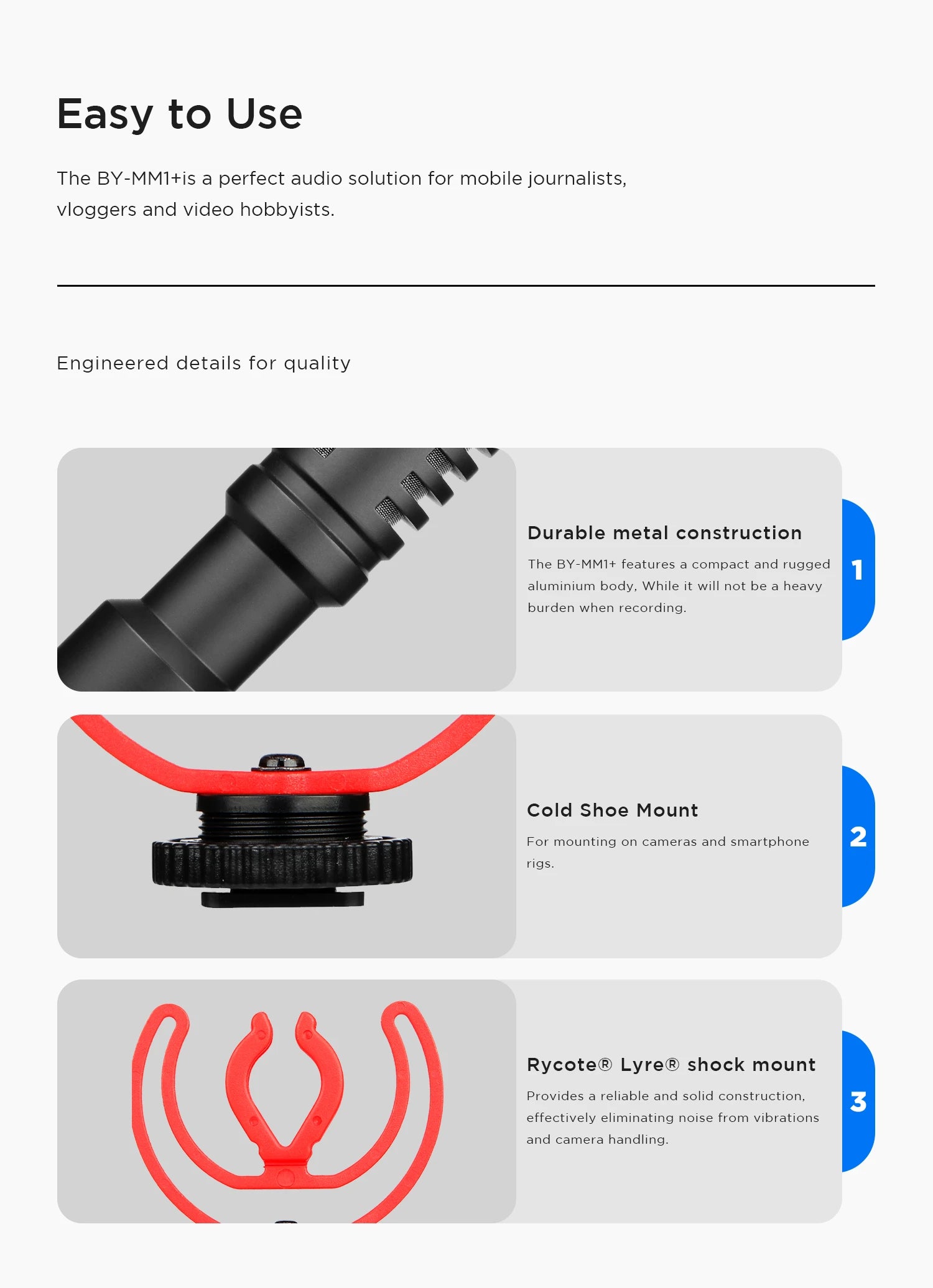 BY-MM1+ Super-Cardioid Shotgun Microphone for iPhone Android PC Laptop DSLR Cameras Camcorder YouTube Recording Streaming