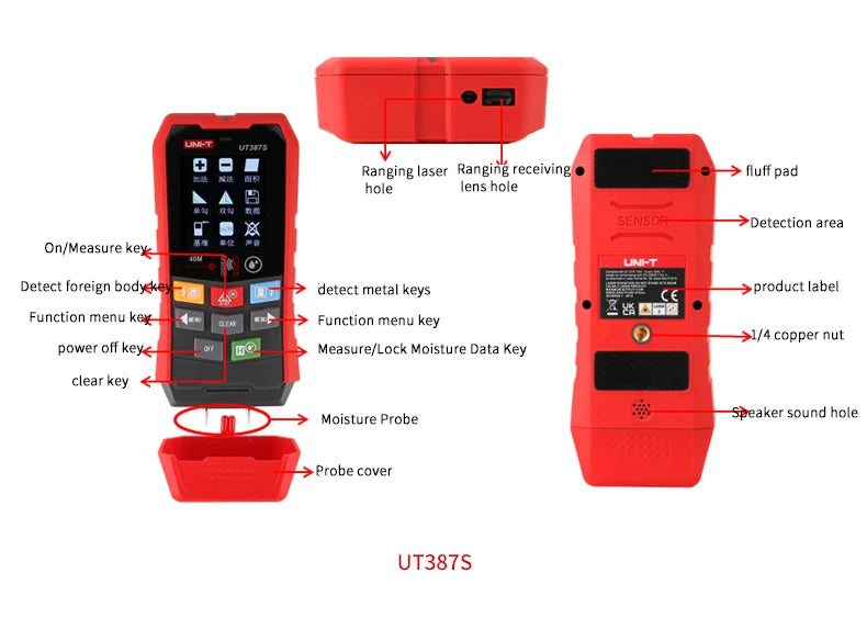 4 IN 1 Multifunctional Metal Detector UT387LM Wall Scanners Rangefinder Wood AC Voltage Live Wire Stud Finder Meter Tester