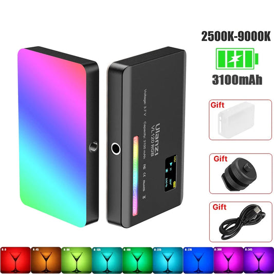 RGB LED Video Light 2500K–9000K Dimmable Photography Light Rechargeable Camera Fill Lamp