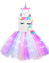 Girl Unicorn Dresses for Girls Tutu Princess Party Dresses with LED Lights Flower Birthday Party Cosplay Costume Girls Clothing