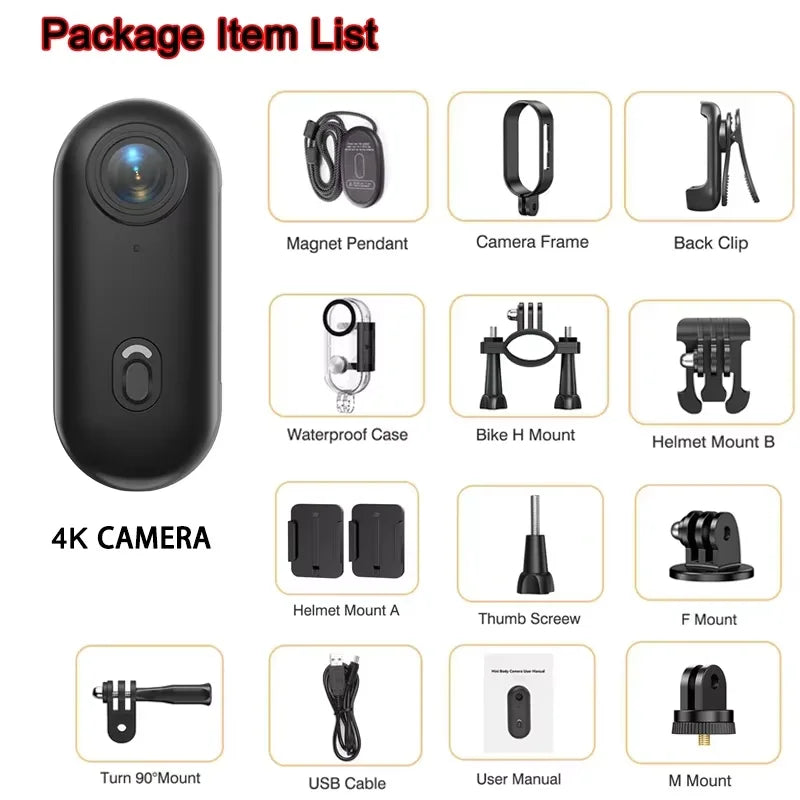 Mini 4K Wearable Action Camera with WiFi and Waterproof Housing