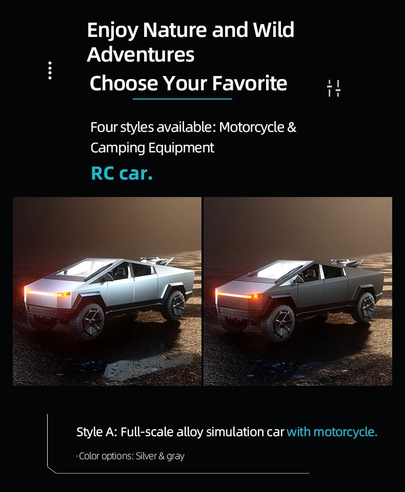RC Car Alloy Cyber truck Car model Simulation Off-road Vehicle  Camping Equipment Pickup Truck s Toys Boy Gifts
