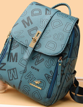 Women's Designer Letter Printing Leather Backpacks Large Capacity Travel Shoulder Bags Totes School Bag