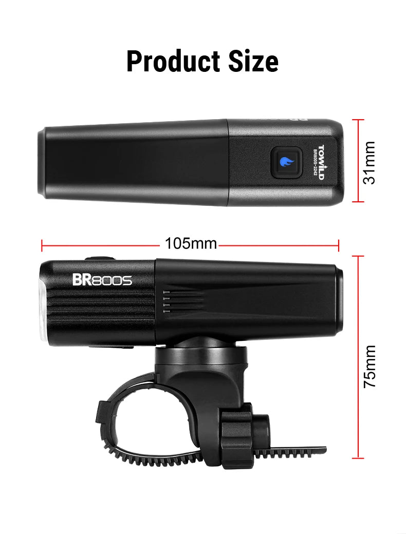 BR800S Bicycle Light 800LM Bike Light Battery replaceable Aluminum Front Lamp Type-C Charging Mtb Road Cycling Headlights