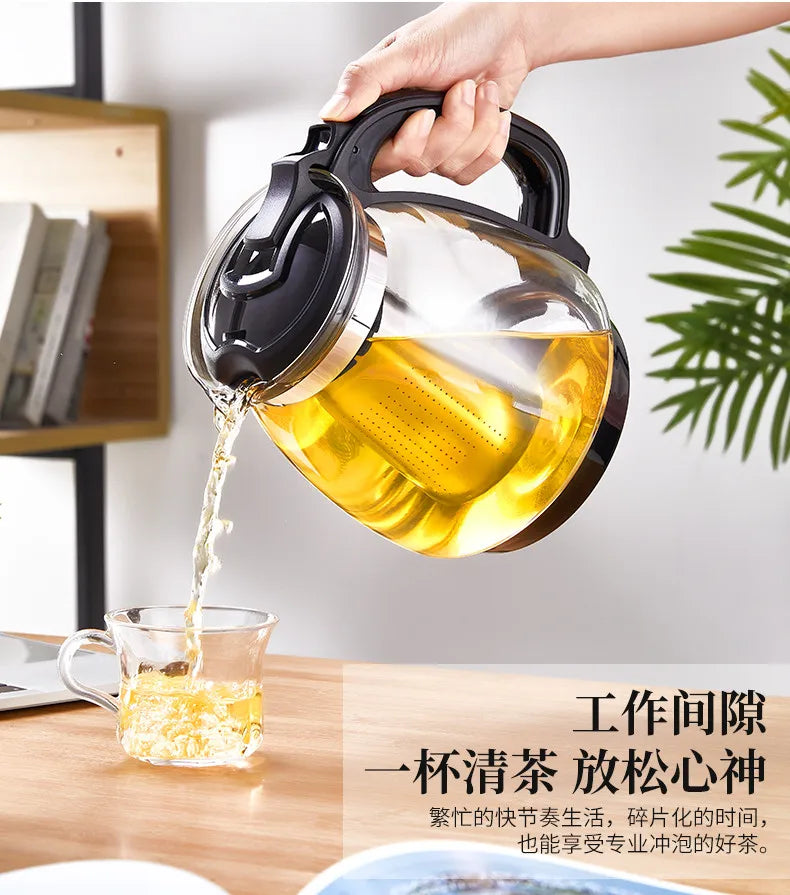 Heat Resistant Glass Teapot with Stainless Steel Strainer Large Capacity Tea Kettle 1.5L