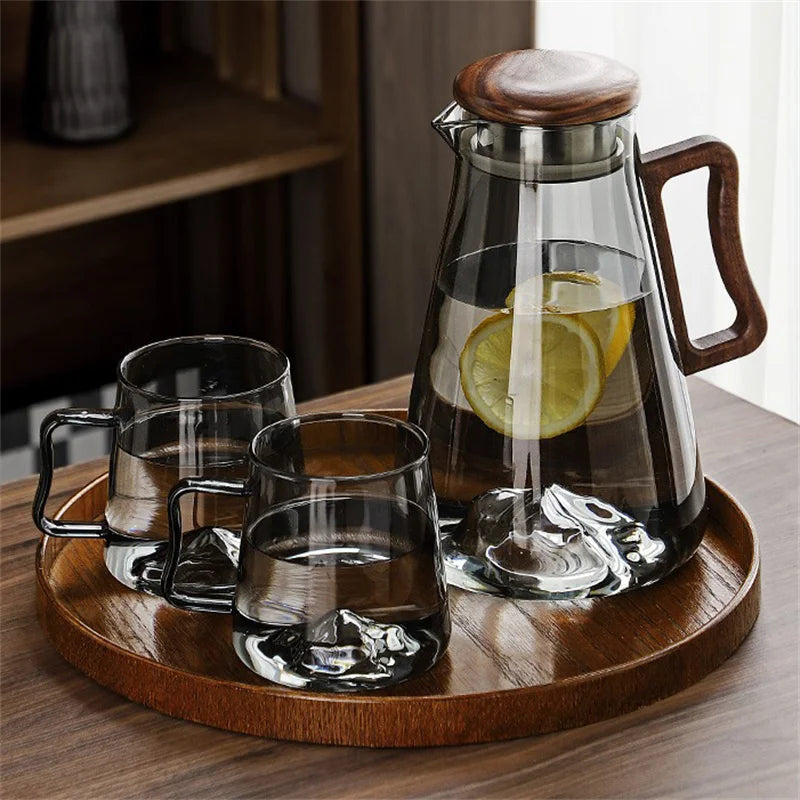 Large Capacity 2000ml Glass Water Jug with Wooden Handle and Filter Lid