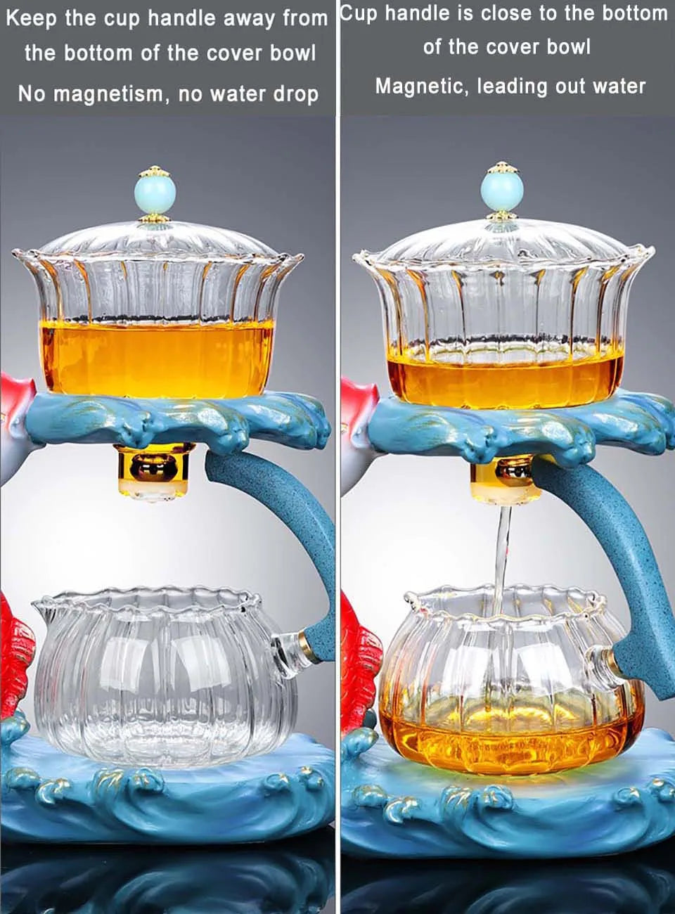 Fish  Teapot Glass Lazy Automatic Tea Making Household Pu'er Oolong Tea Set Infuser Drinking