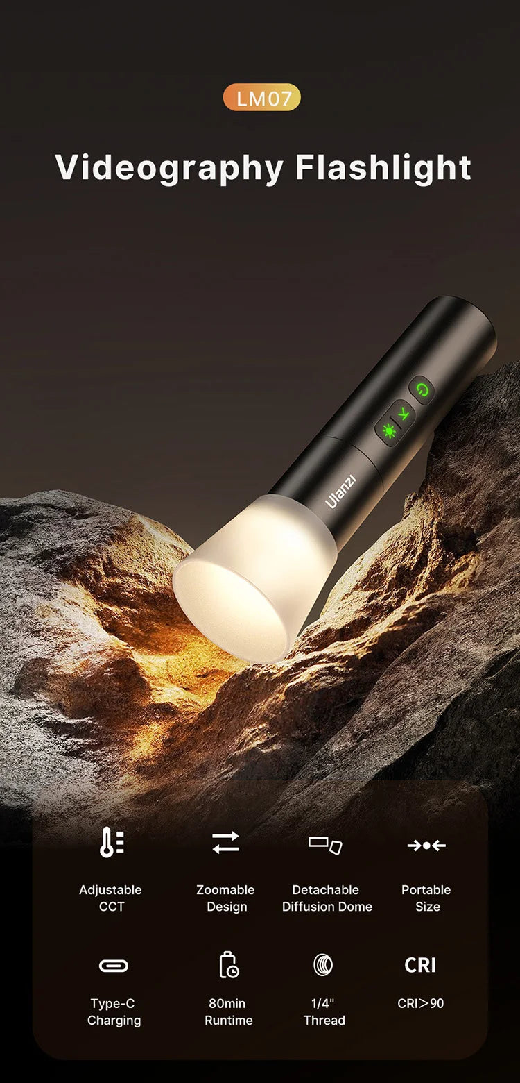 LM07 LED Videography Flashlight – Bi-Color, Zoomable Spotlight, Portable Multicolor Fill Light for Photography & Video