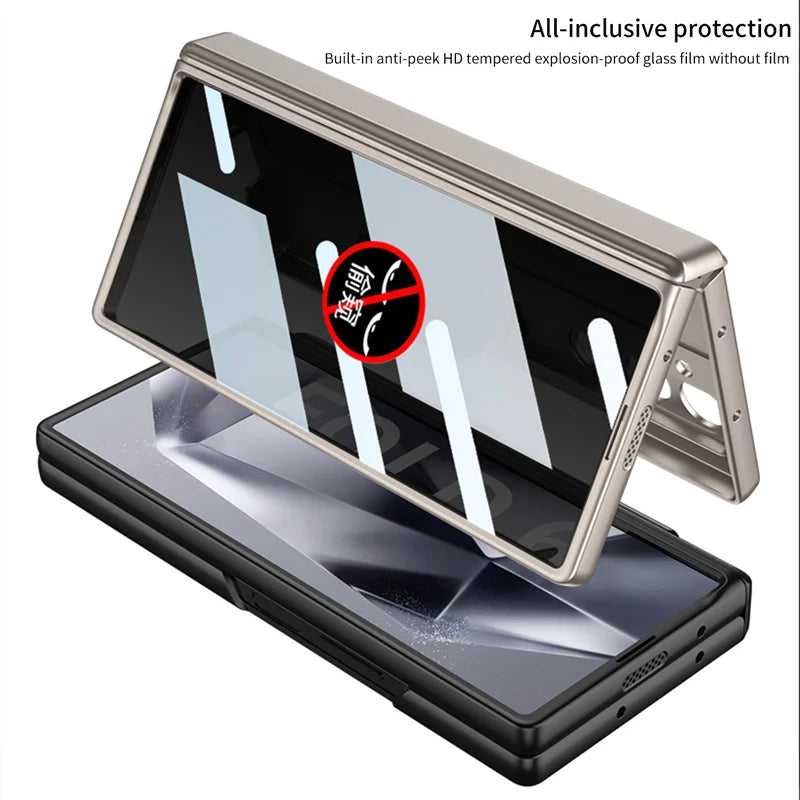 Luxury  Hinge Case for Samsung Z Fold 6 3 4 5 Case with Anti-peeping Glass All-inclusive Shockproof Shell Case