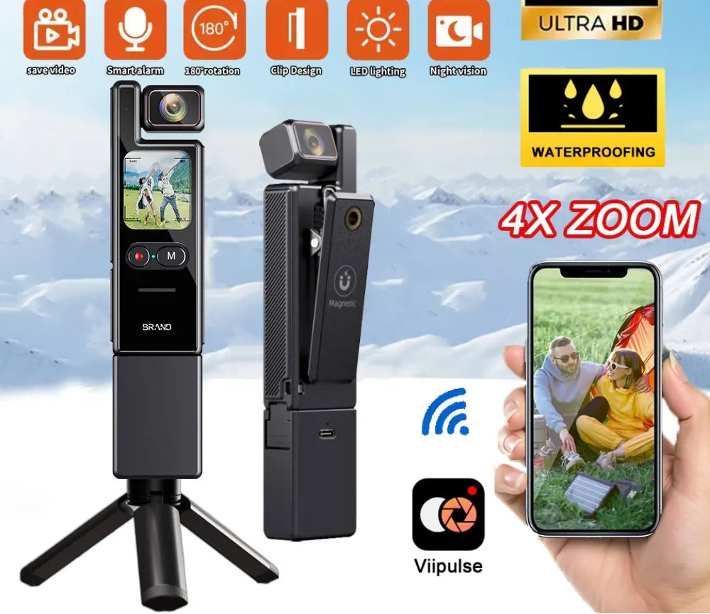 4K Pocket Action Camera Touchscreen Zoom Bodycam with EIS Waterproof Cam Vlogging Recording 180° Rotatable Sports Video Camera