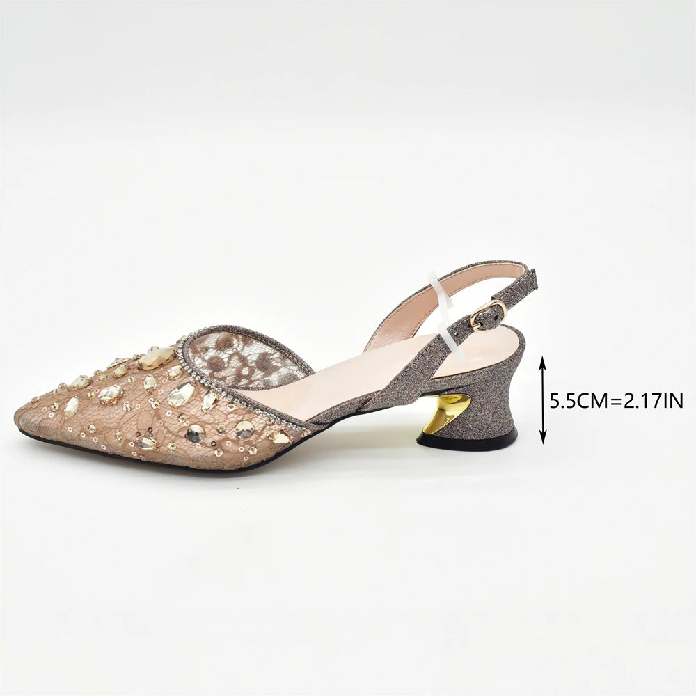 African Wedding Shoes and Bag Set with Rhinestone Italian Design Shoes with Matching Bags Nigerian Lady Party Pumps